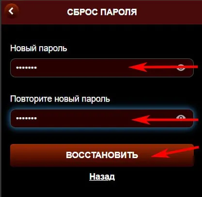 Ввод нового пароля дважды при сбросе
